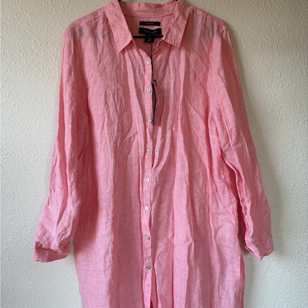 Tahari Pink Casual Button Down Shirt